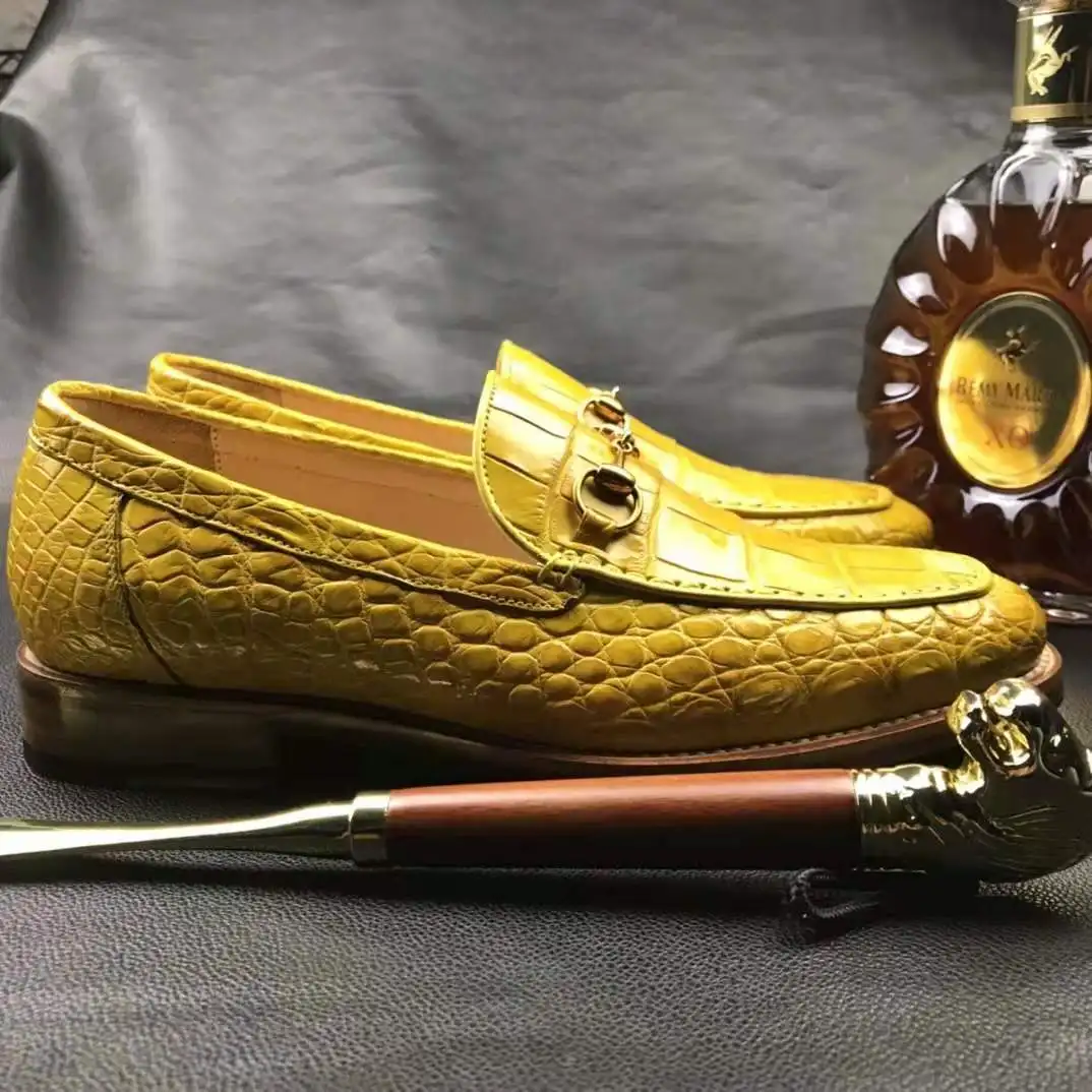 Wholesale High End Men Loafers Dress Fashion Shoes Genuine Leather Crocodile Yellow Casual Men Shoes