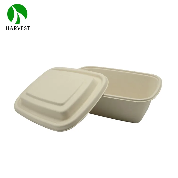 Natural Disposable Bagasse Restaurant Take Away Microwavable Food Packaging Containers Rectangle Food Storage Container