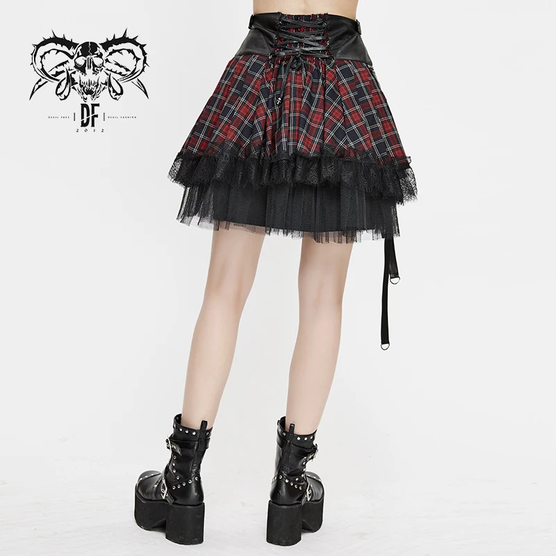 SKT110 summer japanese fashion lace up leather waist Scottish plaid punk cute girls small Tartan skirt with bag
