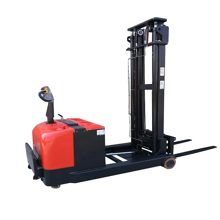 1 ton 2 ton electric forklift pallet stacker with 5m 6 meters lifting height  battery powered reach fork pallet stacker