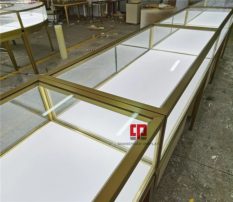 Luxury store metal stainless steel glass showcase High-end jewelry store display counter Leather hard case locker