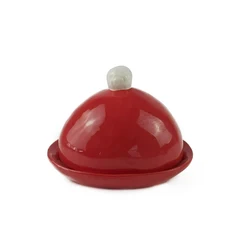 red round xmas christmas ceramic butter dish with lid cover