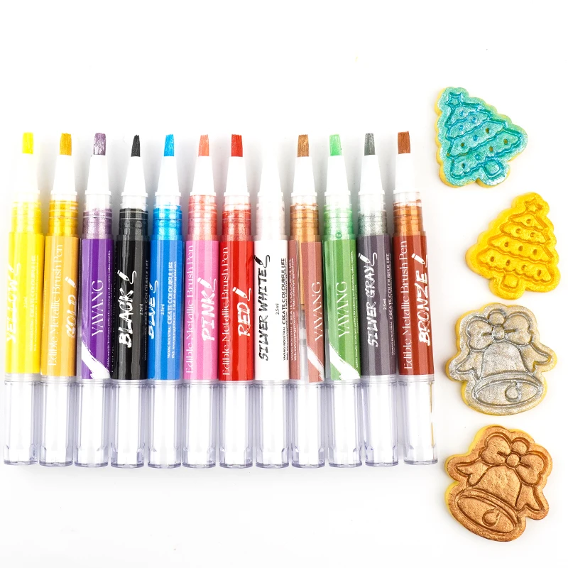 Most Popular Edible Metallic Marker Brush Pen Colorful Edible Glitter for Cookies Food Decoration