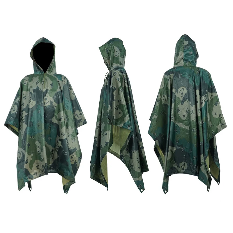 Impermeable PVC Polyester Outdoor Activities Tactical Camouflage Square Cloak Poncho Rain Cape Raincoat
