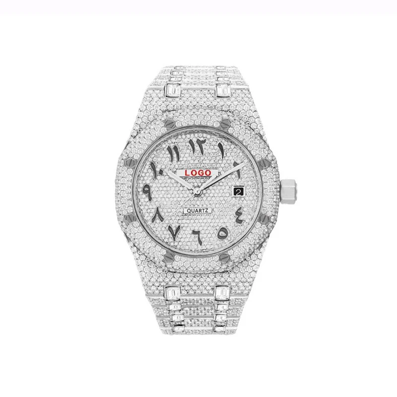 Blues ODM заказ логотип арабский номер Полный Бриллиант Роскошные наручные часы с японским кварцевым механизмом