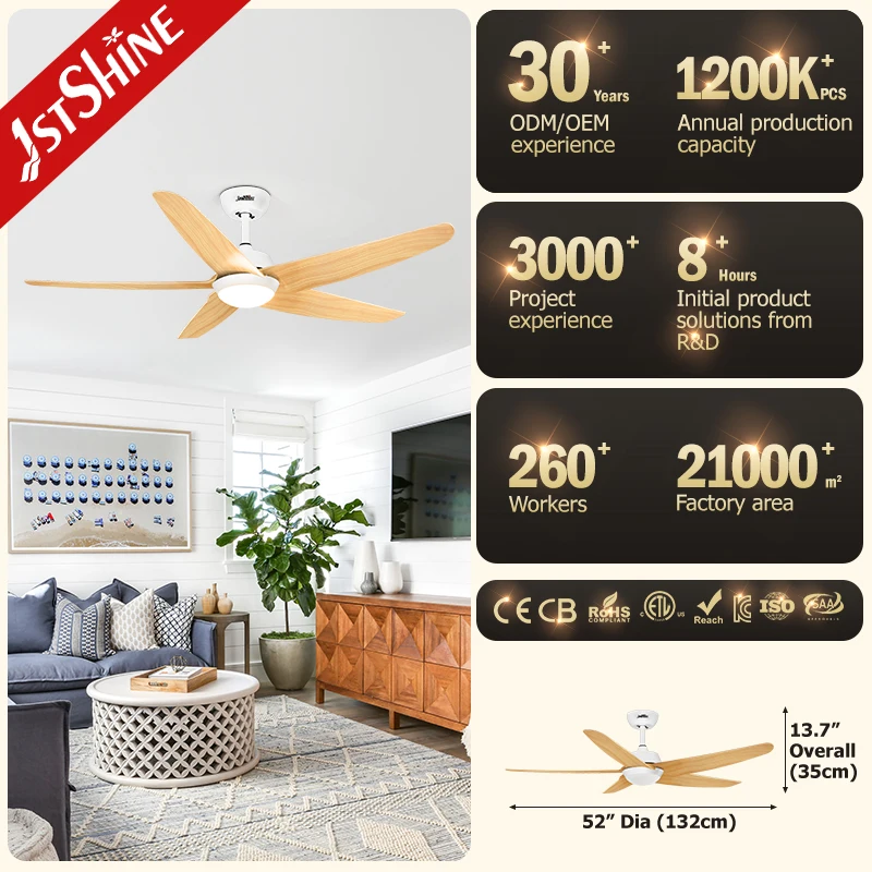 1stshine fans ceiling decorative 5 plastic blades led ceiling fan with light and remote 52