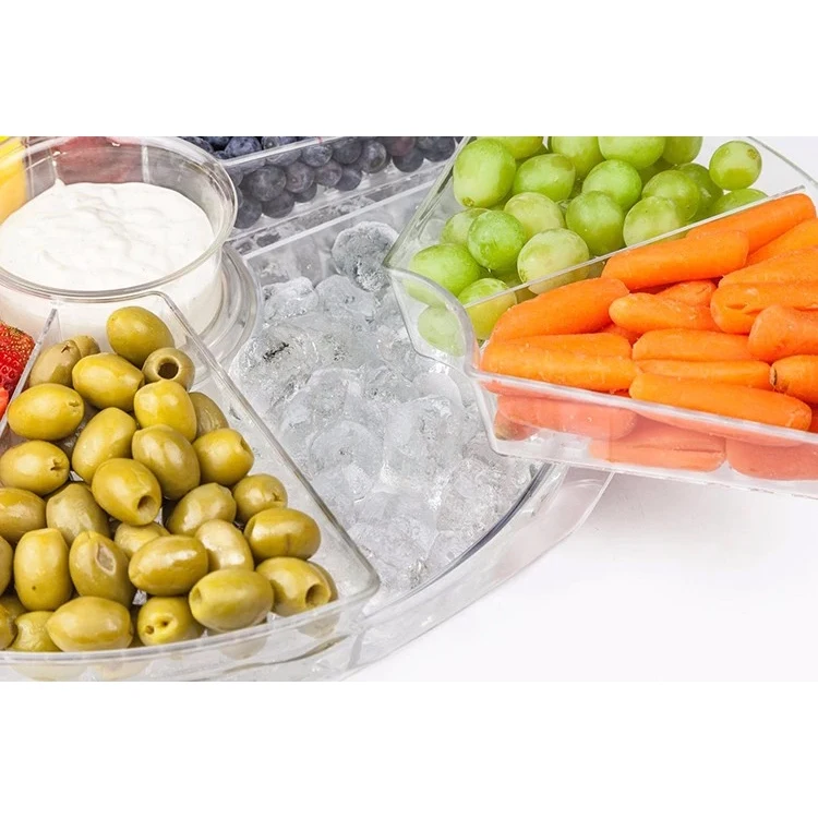 8 Compartment Clear Plastic Fruit Vegetable Tray Appetizer Serving Plates On Ice Food Platter With Lids