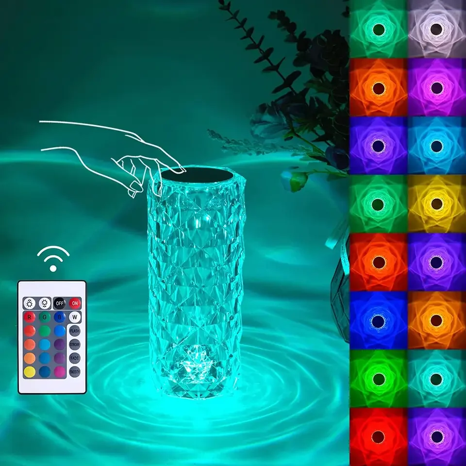 Hot 16 Colors Changing Rgb Touch Lamp Led Rose Crystal Table Lamp Usb Romantic Led Rose Crystal Desk Lamps For Bedroom Living
