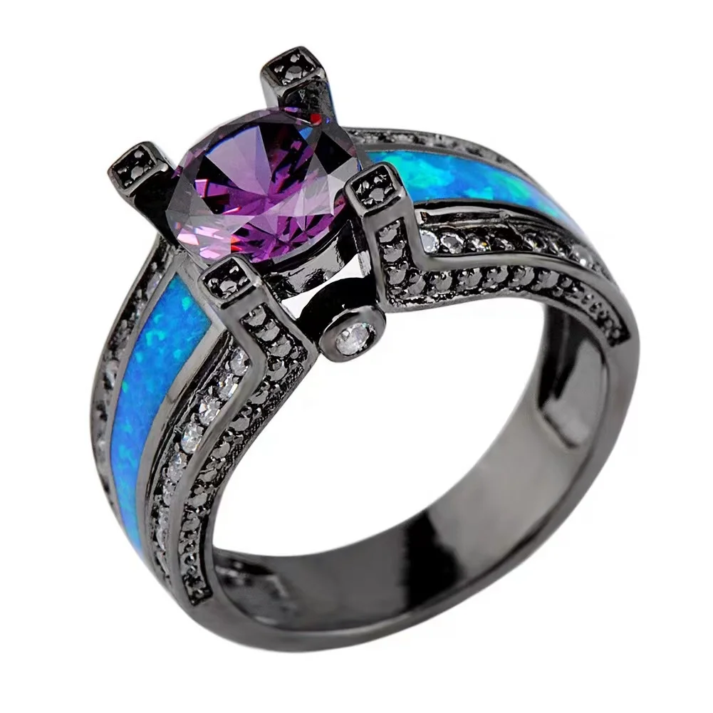 wholesale Black gold Pink Fire Opal Rings with pink & Purple Stones for Women and men
