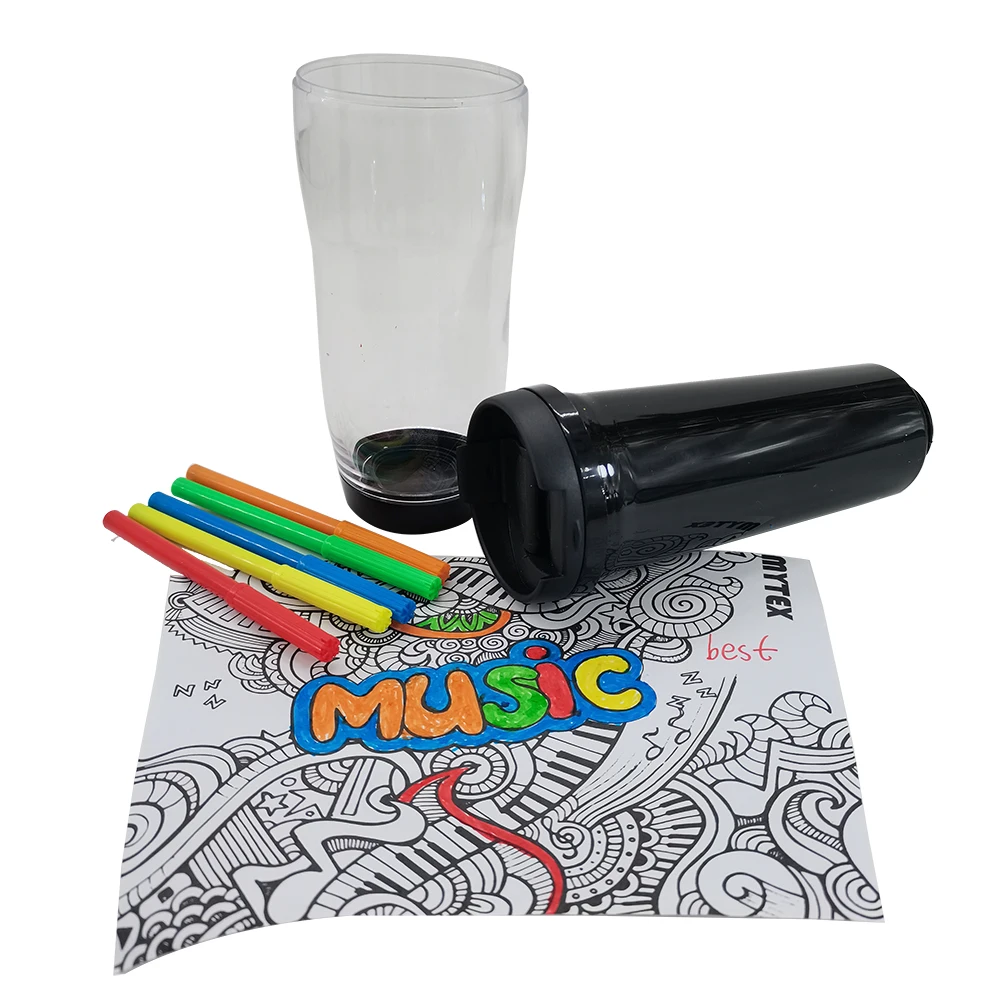 Plastic Draw Doodle DIY Color Cup with 4 markers DIY Coloring mug