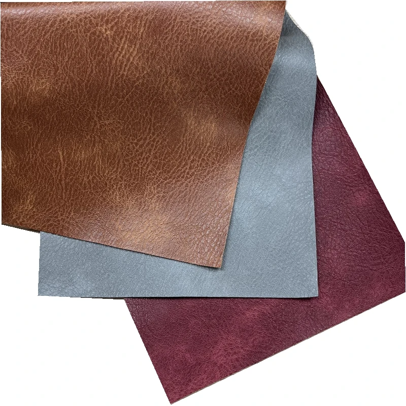 Factory Outlet Two Tone Color Embossed PVC Synthetic Leather Roll for Sofa and Polyester Leather double brush Backing