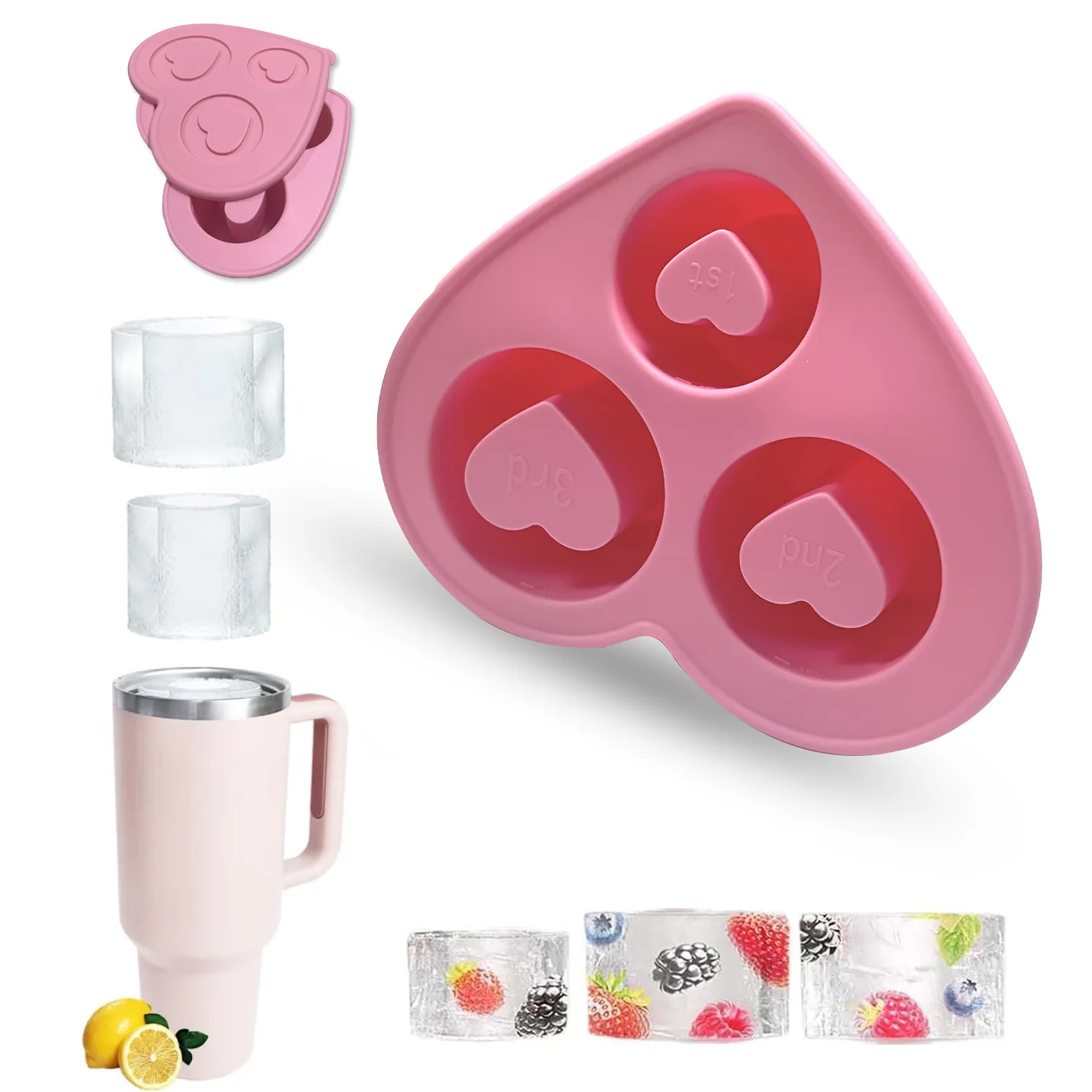 hot selling product tumbler rings heart ice mold tray grid mould for form stanley cup food grade silicone ice cube m mole
