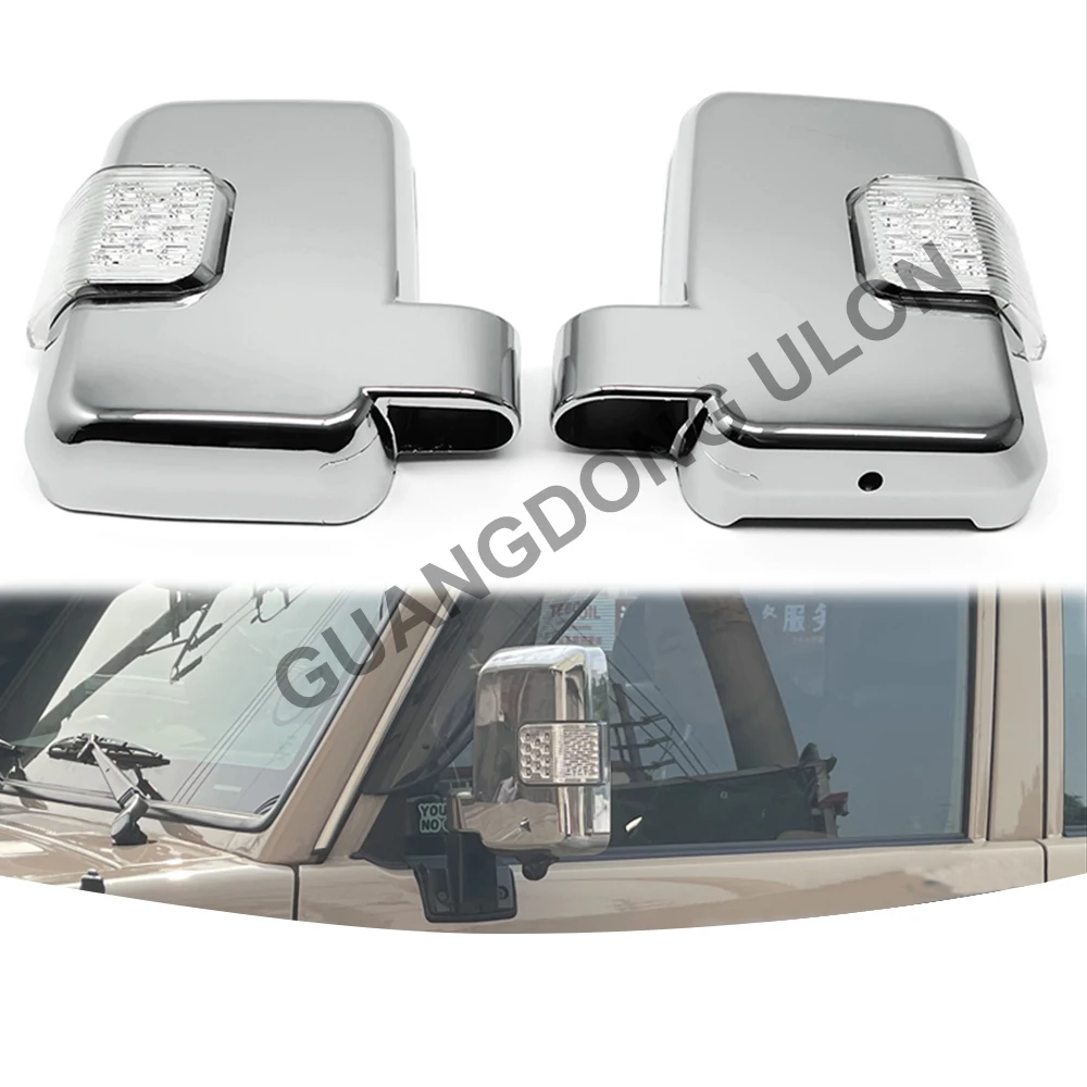 Chrome Rearview Mirror Covers Side Mirror Cover with LED Light fit Toyota Land Cruiser Pickup FJ70/71/75/76/79