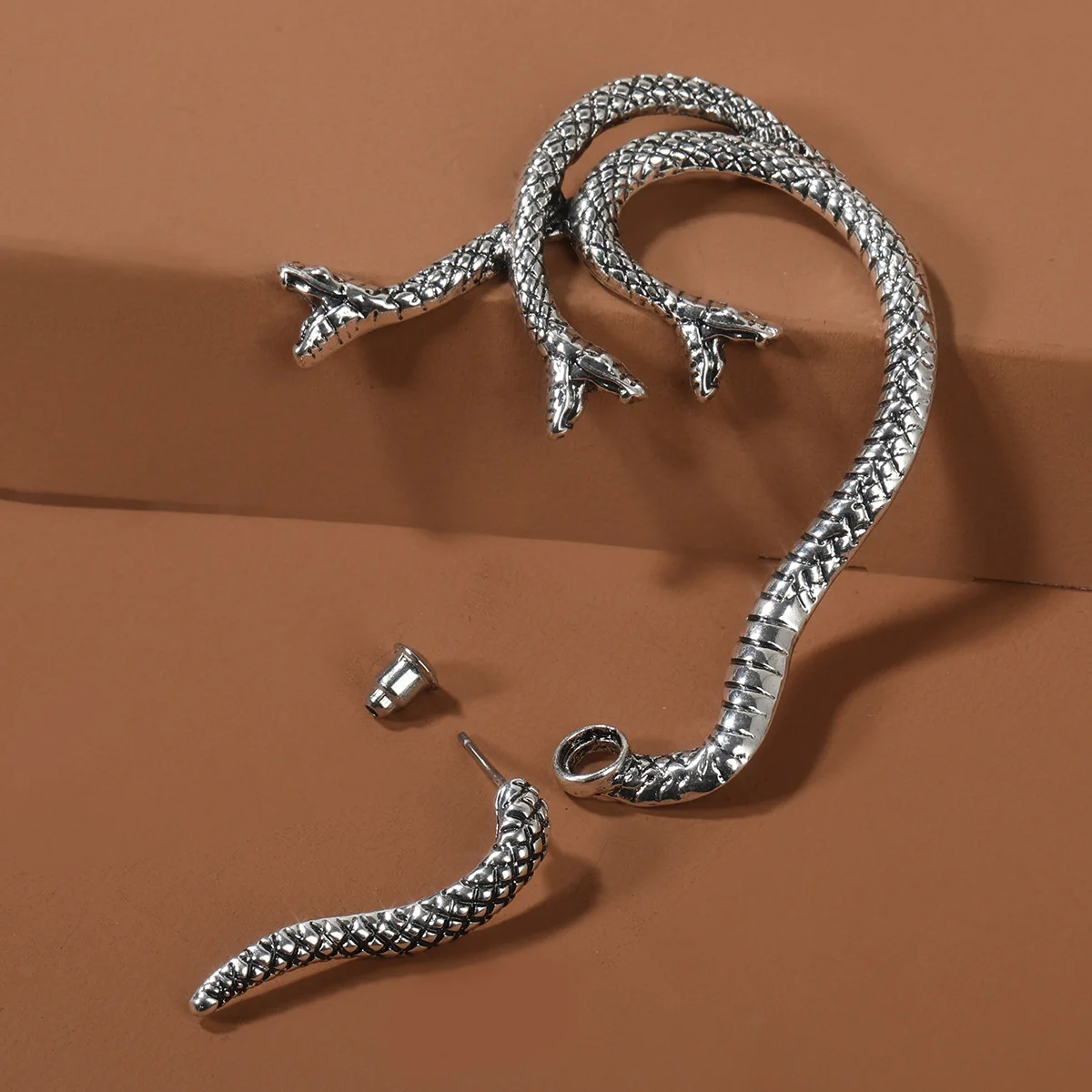 Vintage Cuff Wraps Climber Earrings Non Piercing For Women Snake Flower Heart Silver Ear Clip Wrap