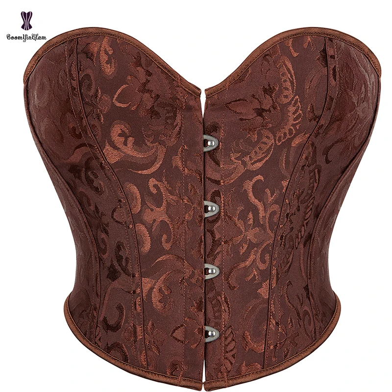 Floral Jacquard Overbust Gothic Corselet Vintage Solid Korset Lace Up Boned Renaissance Corsets For Women Plus Size