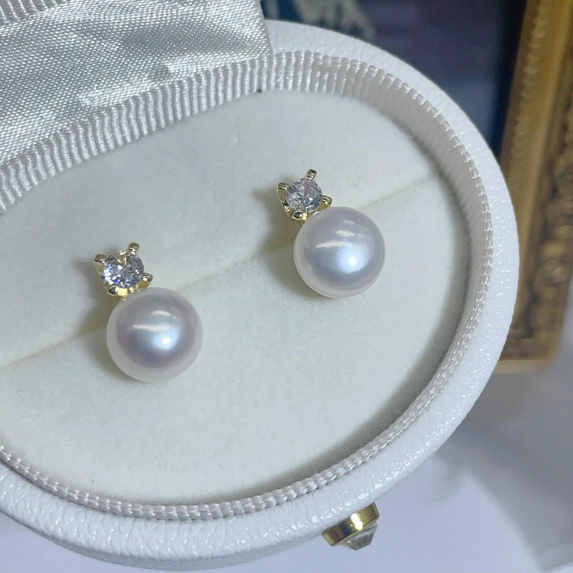 Classic Simple Design Zircon Round Freshwater Pearl Jewelry Women Wedding Party Natural Pearl Pendant Necklace Earrings Set
