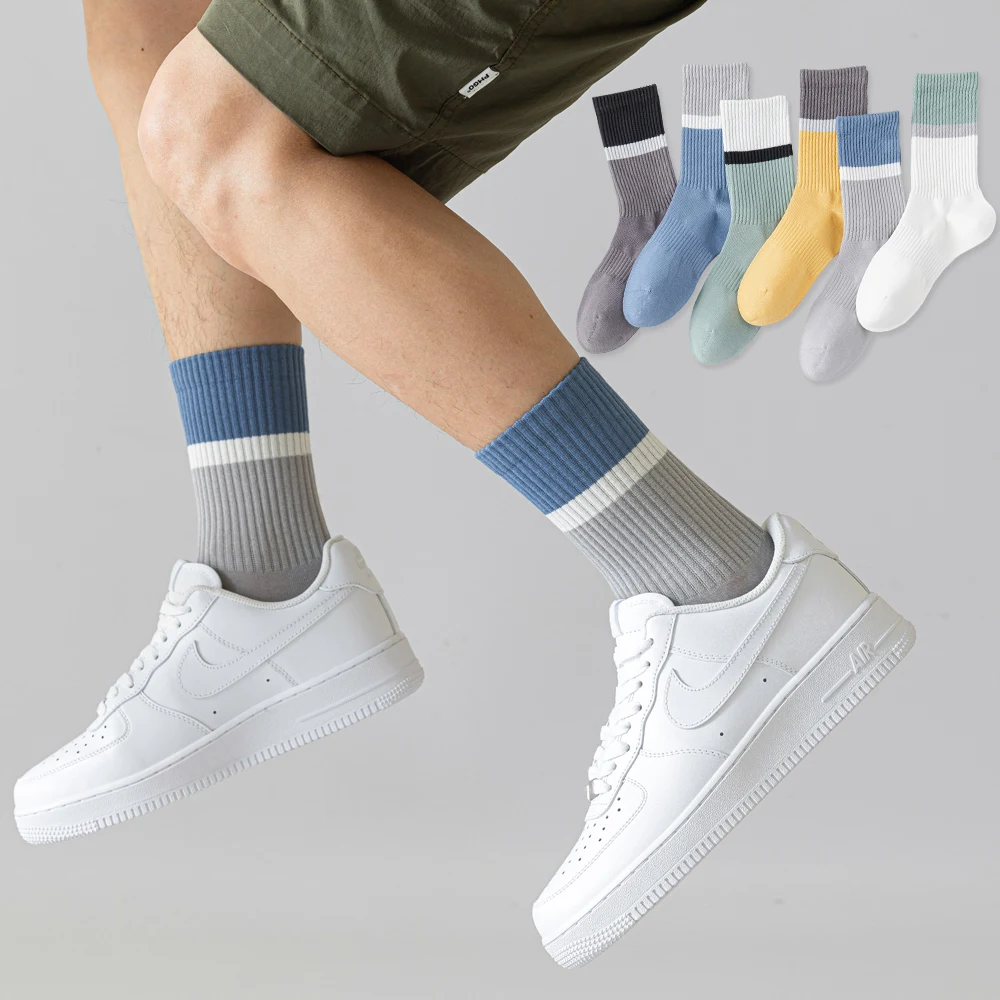 OEM seamless toe drop shipping Sock Men business Chaussettes cotton socks Customize stripe Unisex Crew Socks