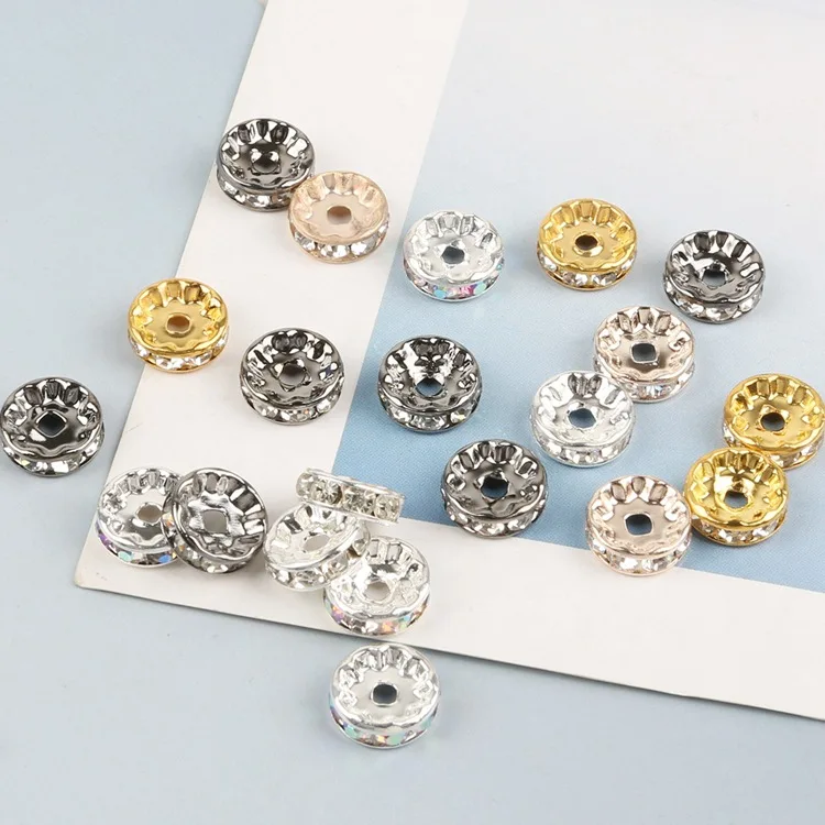 50pcs Rhinestone Rondelle Crystal Round Loose Spacer Beads for Jewelry Making DIY Bracelet Necklace Accessories