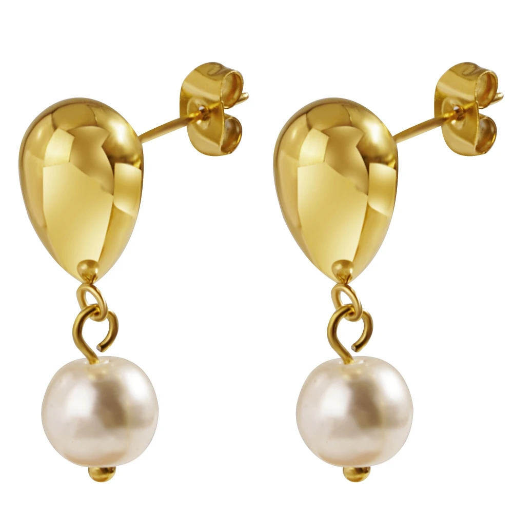 New Style Gold Silver Pearl Jewelry Earrings Stainless Steel Earrings Pearl Drop Dangle Earrings
