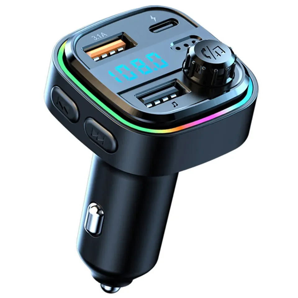Car Waterproof Socket Dual Ports RGB Light 12V QC3.0 PD Type C Dual USB Fast Charger Cable Car Charger