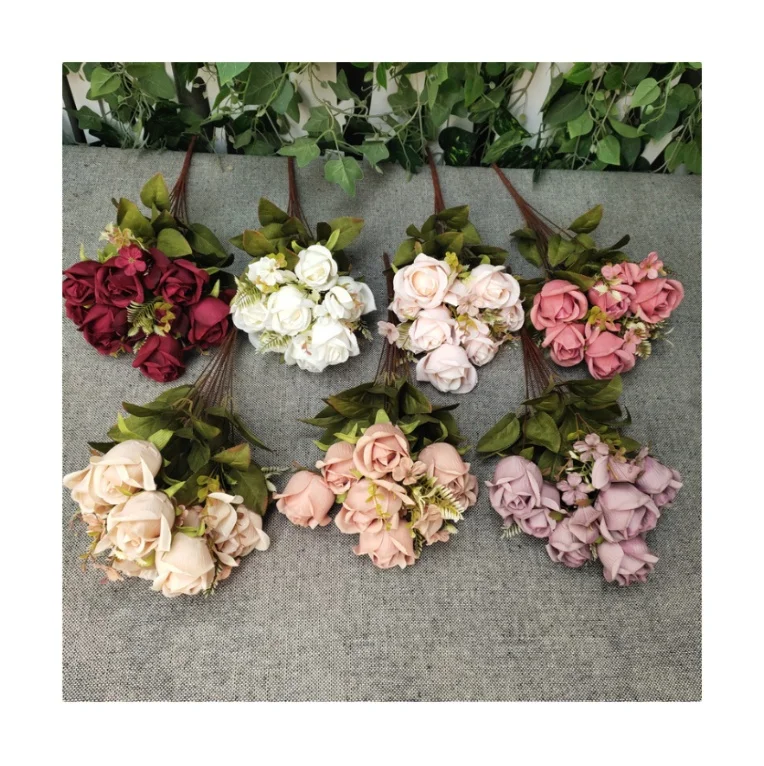 SMS024 sweet artificial rose bouquets velvet wedding party fabric rose bunches for wholesale