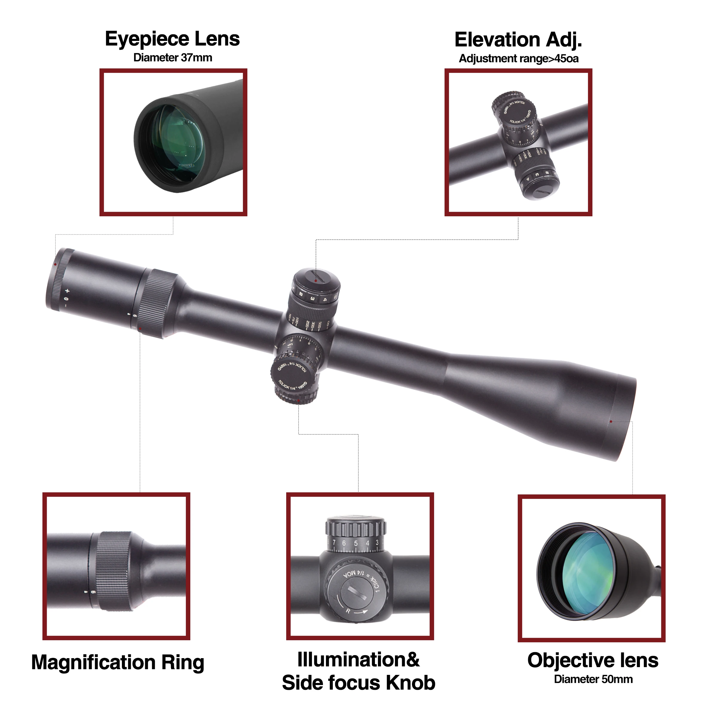 Outdoor Tactical scope 6-24X50 with illumination