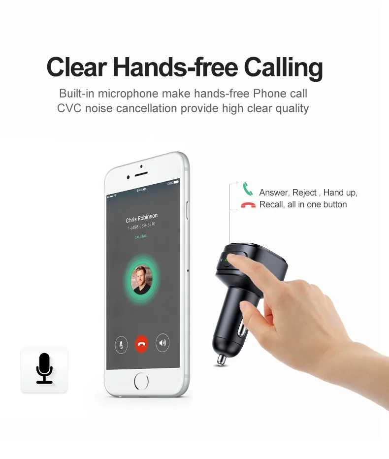 FM Transmitter Upgraded Bluetooth FM Transmitter Wireless Radio Adapter Car Kit with Type-C fast charging Car Charger MP3 Player