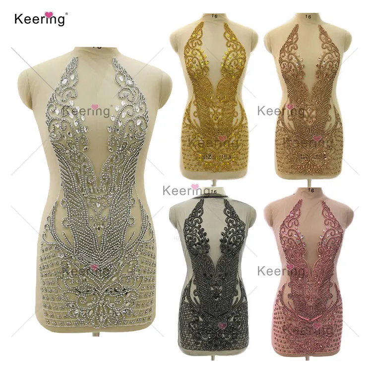 WDP-395 Keering Fashion Designer 2024 Girls Luxe Crystal Rose Gold Panel Wedding Rhinestone Applique Gold