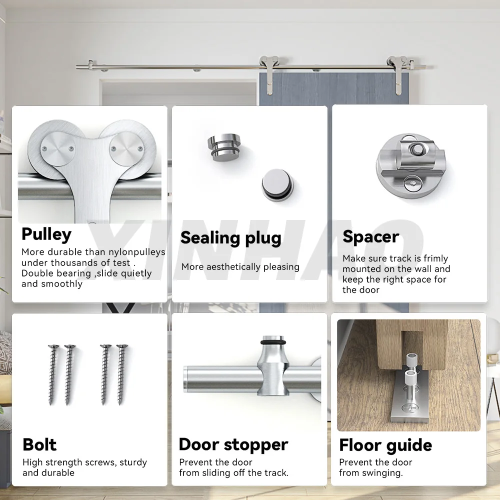 Double Wheel Stainless Steel Wholesale Sliding Barn Door Hardware Kit Suitable for wooden doors