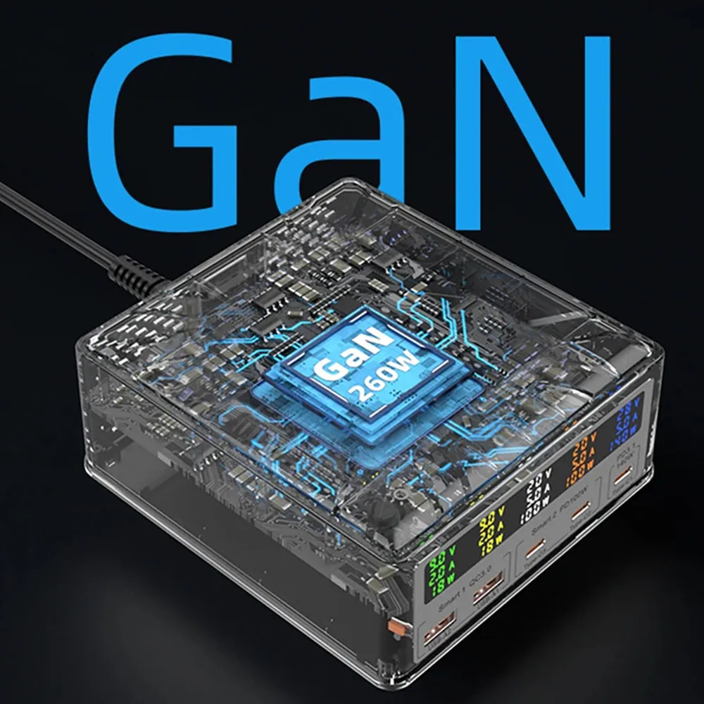 260W GaN Charger PD3.1 QC3.0 USB Type C 140W PPS Fast Charging for MacBook Pro IPhone 14 Samsung Xiaomi Laptop Wireless Charger