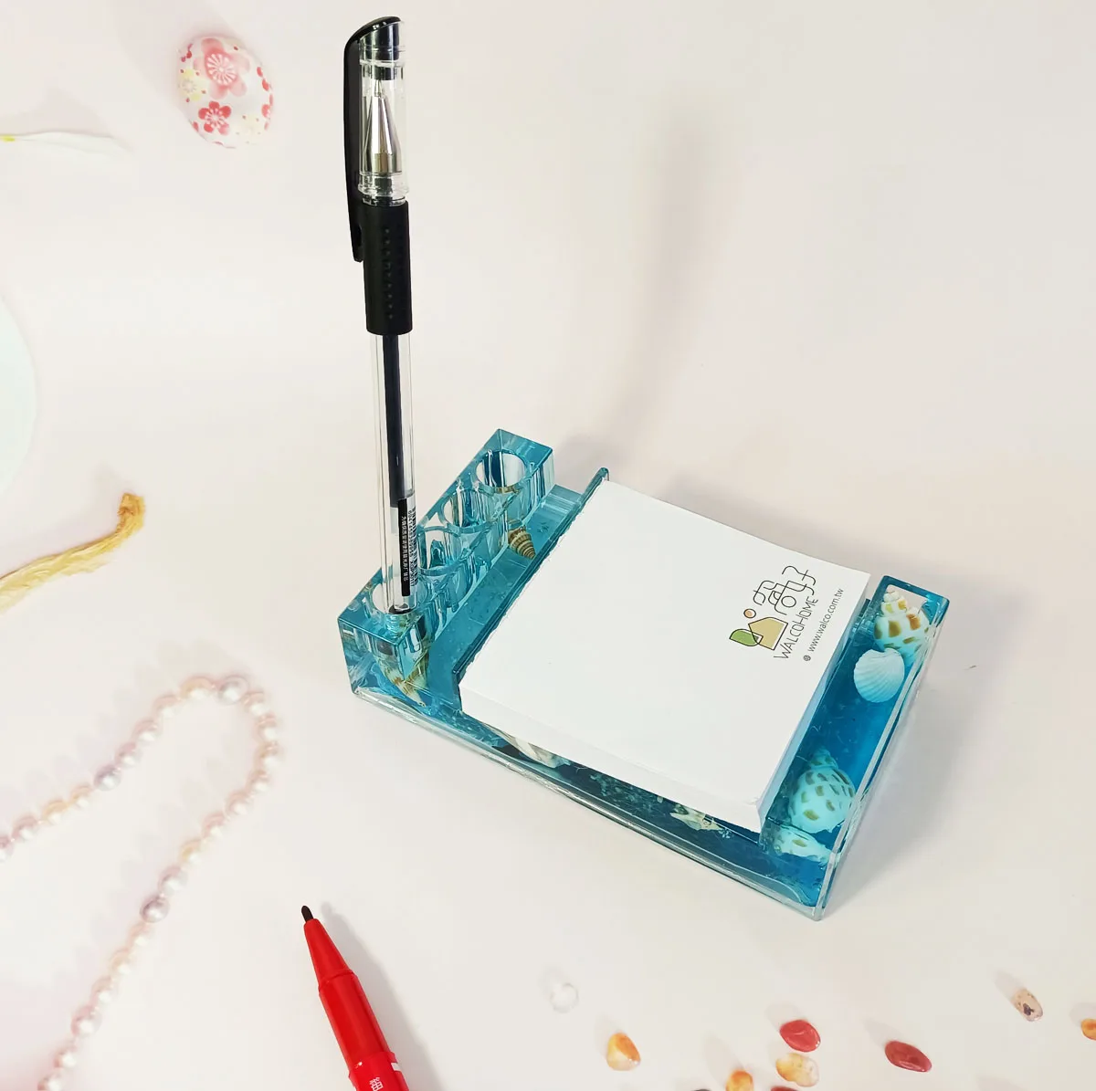 Acrylic Memo Pen Holder Multi-Functional Decor Ocean Breeze Acrylic Phone Stand Pens Holder for Display