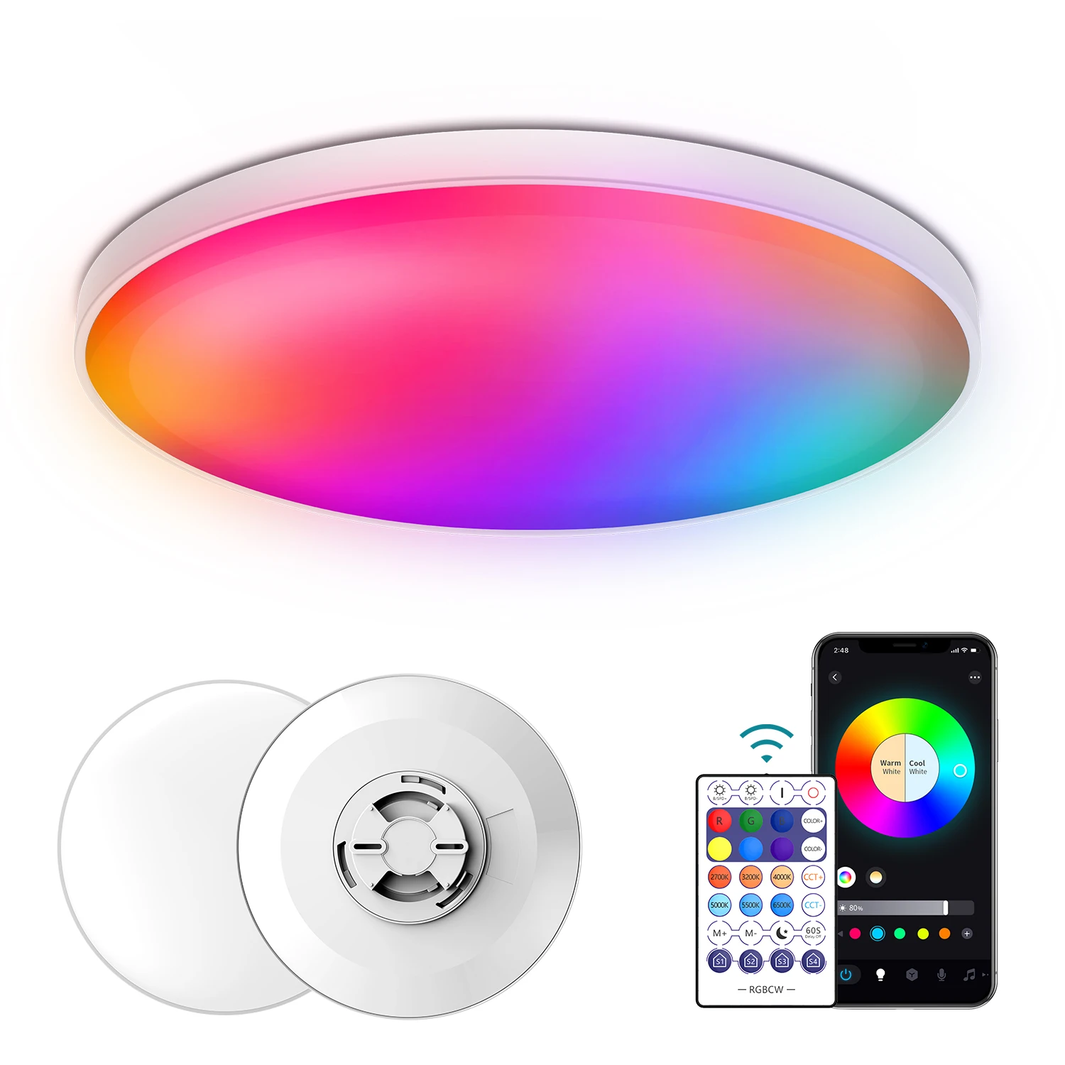 HSX Smart Home Decoration Flush Mount CCT Selectable RGB Wifi App Alexa Voice Control Smart Led Ceiling Light