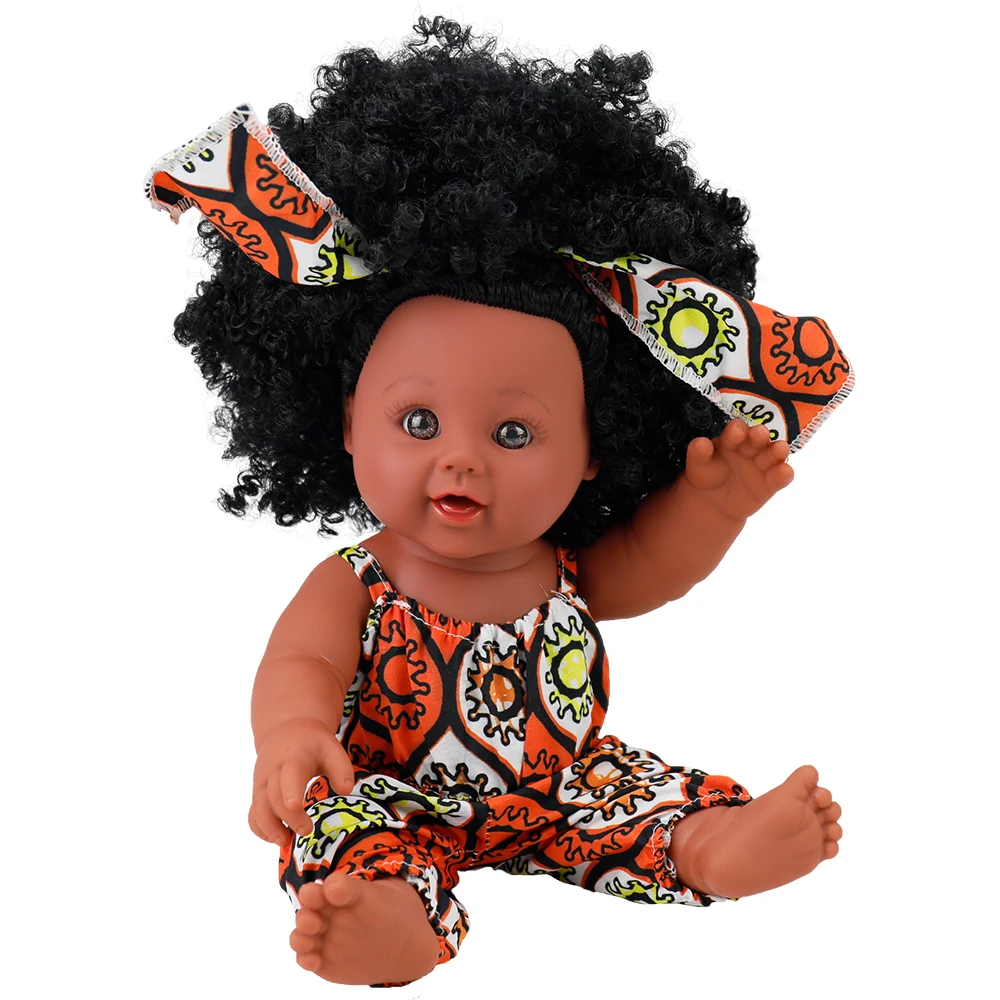 AZ hot sales Cute smiley doll toy African wax print pattern design clothes black baby doll for kids