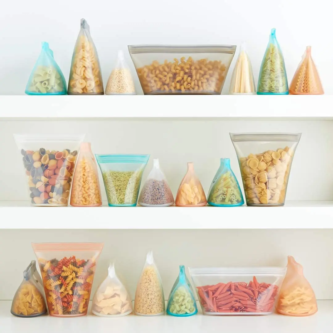 8 Pack Recyclable Biodergadable Fresh Sealed Zip Freezer Leakproof Zipper Stand up Reusable Platinum Silicone Food