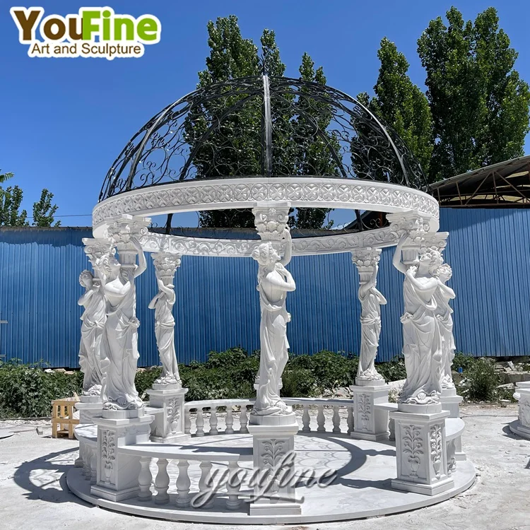 Outdoor Lady Statue Hand Carved Garden Marble Garden Gazebo