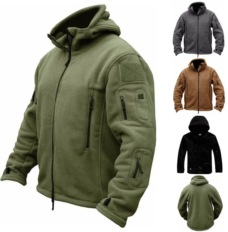 Hooded Solid Color Mens Winter Multi-pocket Zipper Coat Hiking Fishing Camping Outdoor Boys Fleece Heated Jacket