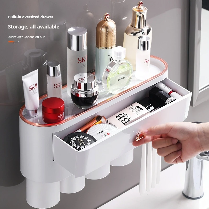 New Design Multifunctional Automatic Toothpaste Tube Dispenser Wall Mounted Plastic Bathroom Organizer Toothbrush Holder