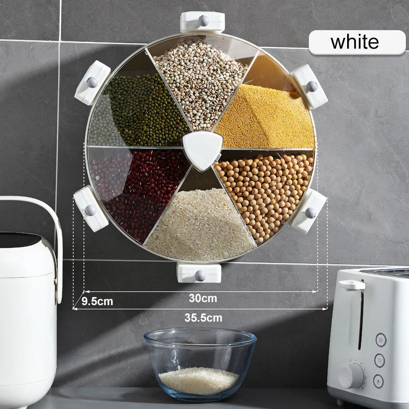 Rotary Dry Food Dispenser 360 Rotating Food Storage Box Grain Organizer Transparent Sealed Storage Box,Kitchen Storage/