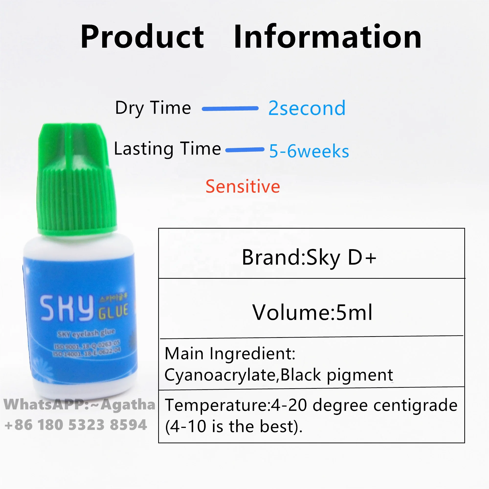  Клей для ресниц Korea Sky клей наращивания D + Green Cap MSDS 5 мл накладных Инструменты