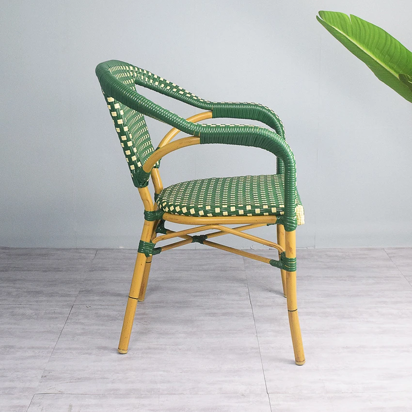 All-weather French Style Bistro Chairs Outdoor Rattan Dining Chair With Armrest