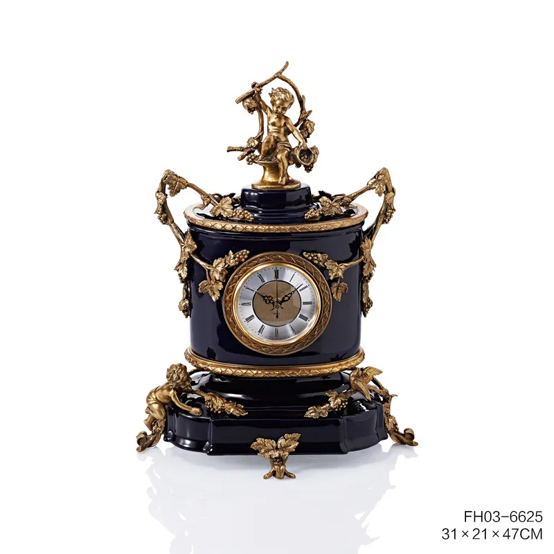 Настольные часы в европейском стиле для украшения дома французские Роскошные красные керамические из чистой меди с ангелом