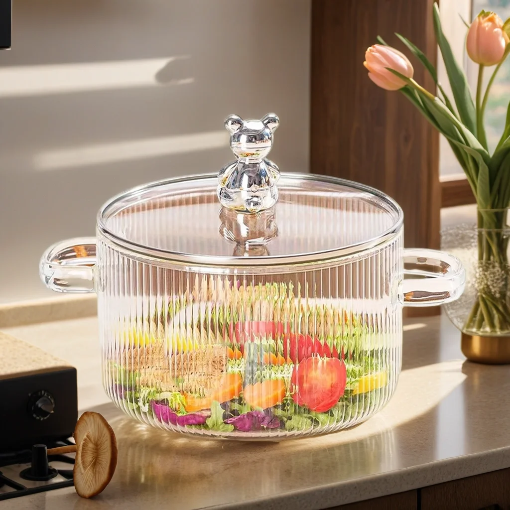 Food Grade Cute Design High Borosilicate Glass Pots For Cooking Stewing Heat Resistant with Lid For Boiling Water