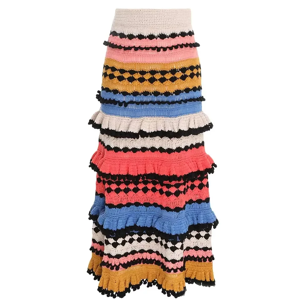 2023 Summer Fashion Custom Ladies skirt Knitted fringe crochet beach skirt Sexy skirt for women