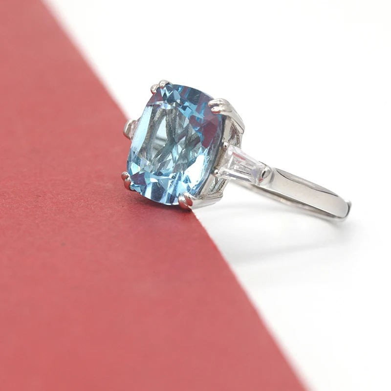 Silver 925 Swiss Blue Topaz Gemstone Rings Mens 18K Gold Plated Turkish Ring With Oval Gem Stone
