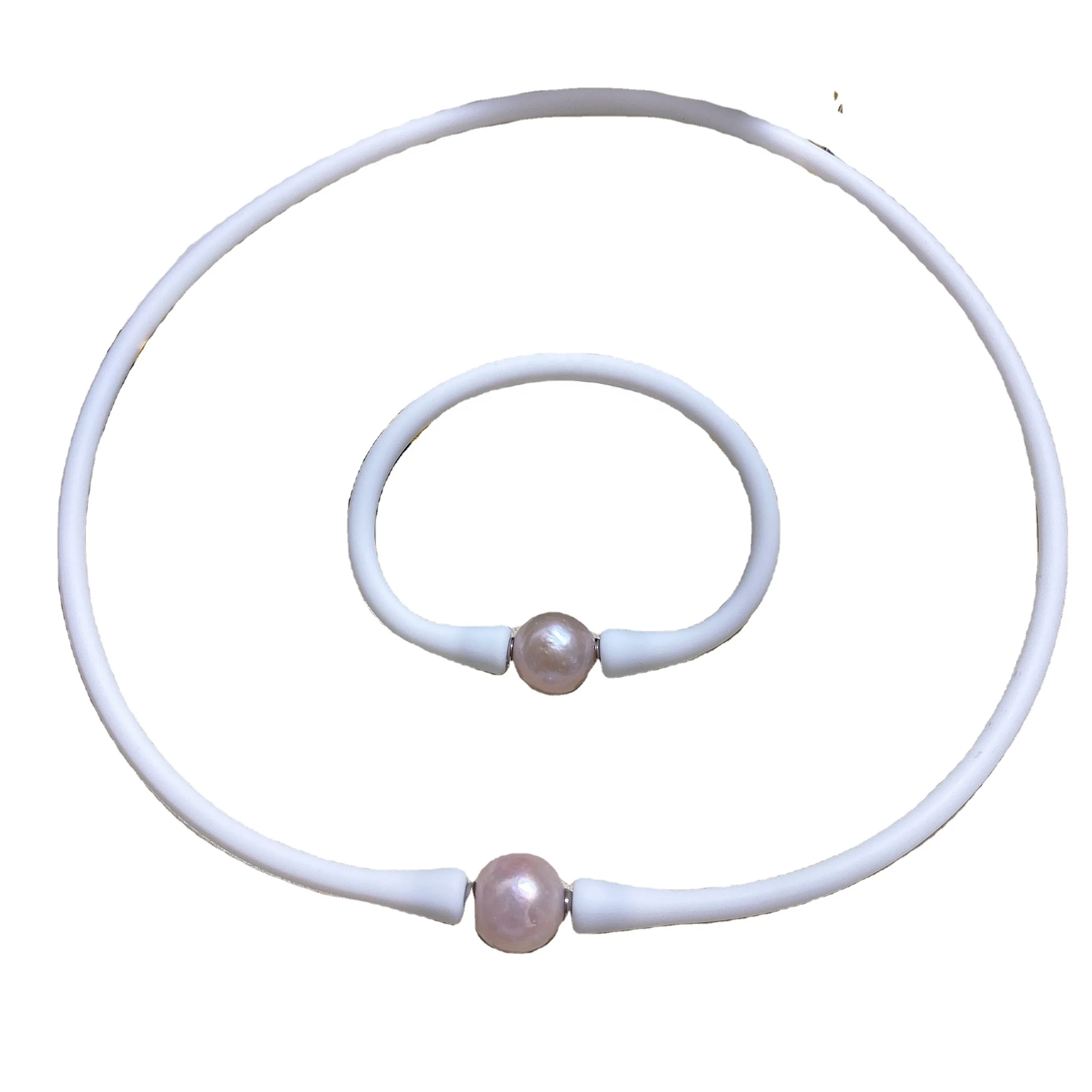 2 Pieces Sets Rubber Bracelet&Necklace Pearl Jewelry Waterproof Silicone Pearl Jewelry Set