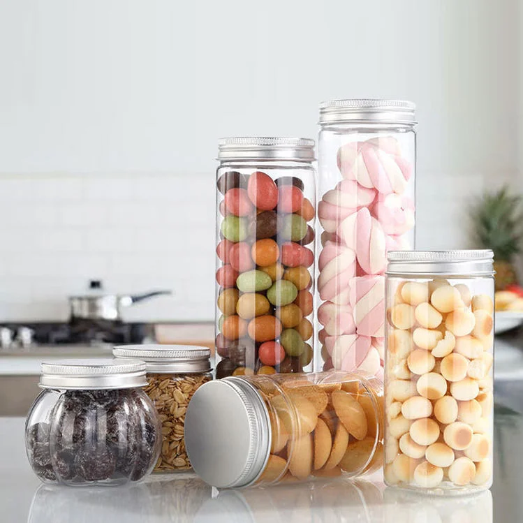 Custom Plastic Food Packaging 6oz 12oz 16oz Cookie Candy PET Storage Jars With Lids