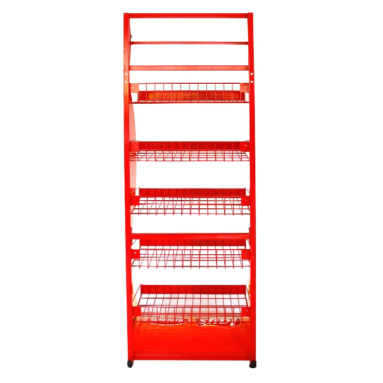 Supermarket Product Display Shelf Promotional Floor Standing Potato Chip Display Racks 5 Layer Wire Basket for Market Shops