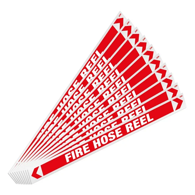 Red FIRE HYDRANT SERRVICE HOSE REEL/TEST DRAIN/SPRINKLERS  Marking Labels & Signs Pipemarker Pipe-Marker-400mm-x-25mm-10 Pack