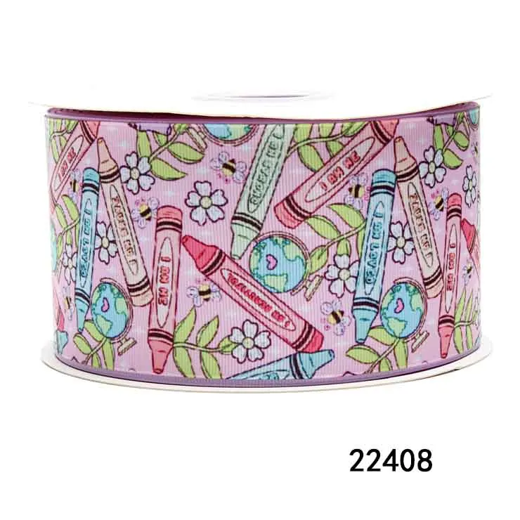 Wholesale Custom School Theme Printer Ribbons Rolls Back To School Grosgrain Ribbons For Hair Bow Craft Deco
