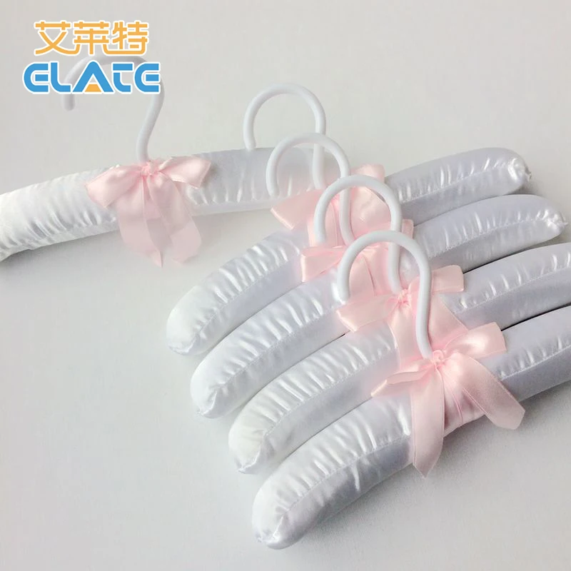 House Organizer Lovely Stuffed Baby Satin Padded Hangers 23cm Colorful Fabric Hanger For Dress Plastic Hook